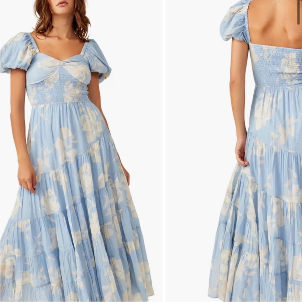 FREE PEOPLE Sundrenched Short Sleeve Maxi Dress blue and white floral Medium - Picture 4 of 14